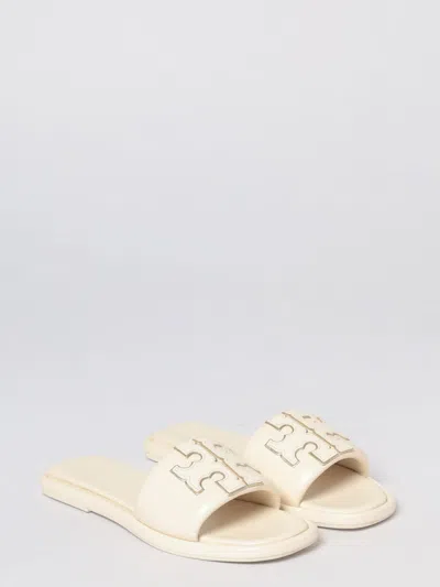 Tory Burch Double T Leather Medallion Slide Sandals In Dulce De Leche