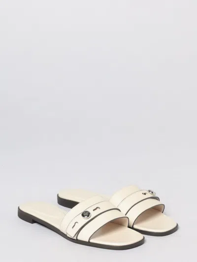 Tory Burch Sandals Open Toe Flat Sole Decorative Buckle In White