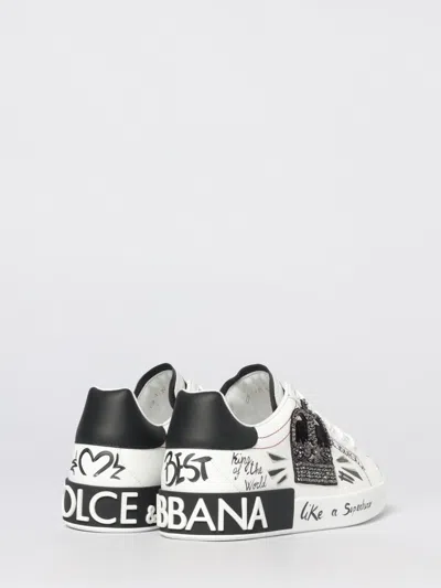 Dolce & Gabbana White Low Top Sneakers With Logo Patch On The Tongue And All-over Print In Leather Man In Multi