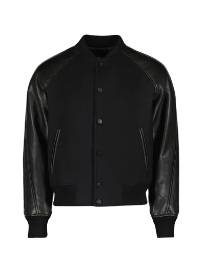 Givenchy Mixed Material Bomber Jacket Leather Panels In Black