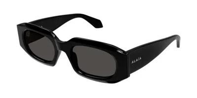 Alaïa Bold Black Rectangular Sunglasses With Wide Temples In Brown