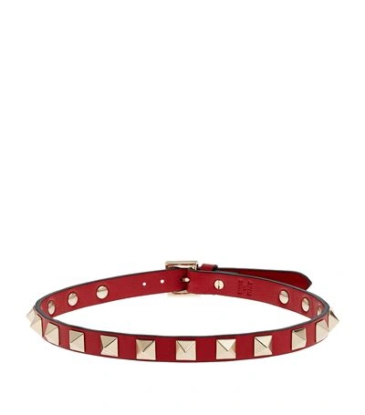 Valentino Garavani Small Rockstud Leather Choker Necklace In Red