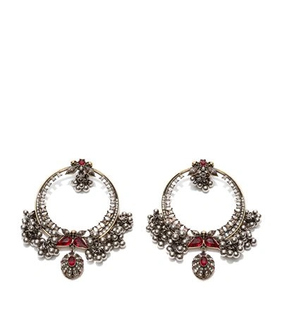 Alexander Mcqueen Gold-plated, Swarovski Crystal And Faux Pearl Earrings In Grey-red