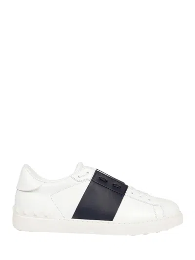 Valentino Blue Calf Leather Bos Taurus Low Top Sneakers In White