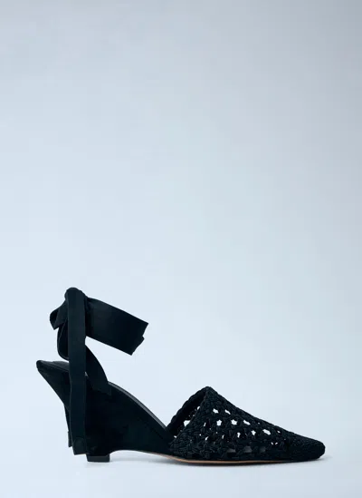 Jacquemus Wedge Espadrille Mules Pointed Toe Ribbon In Black