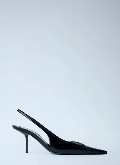 Saint Laurent 75mm Babylone Leather Ysl Slingback Pumps In Black