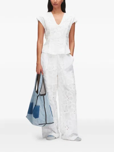 3.1 Phillip Lim 3d Flower Embroidered Cap Sleeve Top In White
