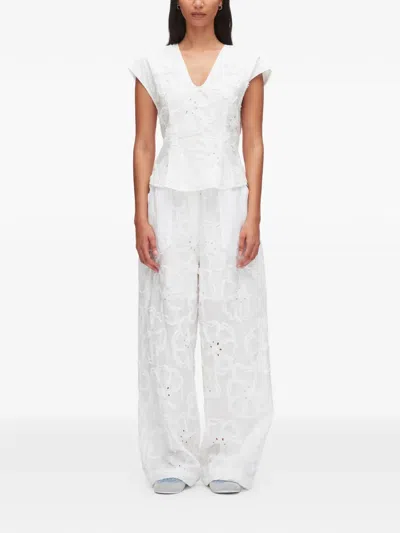 3.1 Phillip Lim 3d Flower Embroidered Cap Sleeve Top In White