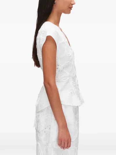 3.1 Phillip Lim 3d Flower Embroidered Cap Sleeve Top In White