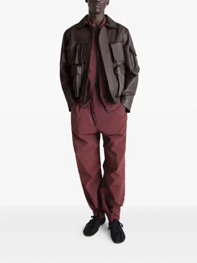 Lemaire Multi-pocket Leather Jacket In Brown