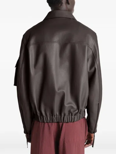Lemaire Multi-pocket Leather Jacket In Brown