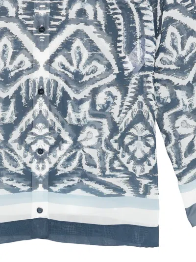 D Exterior Patterned Collared Shirt In Blue