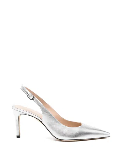 Stuart Weitzman 75mm Stuart Power Metallic Leather Slingback Pumps In Silver