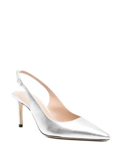 Stuart Weitzman 75mm Stuart Power Metallic Leather Slingback Pumps In Silver