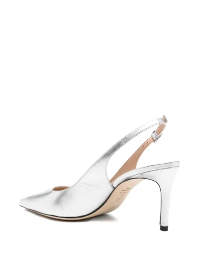 Stuart Weitzman 75mm Stuart Power Metallic Leather Slingback Pumps In Silver