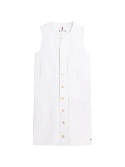 Tommy Hilfiger Patch Pocket Denim Shift Mini Dress In White