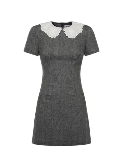 Self-portrait Grey Herringbone Collared Mini Dress Dresses Grey In Gray