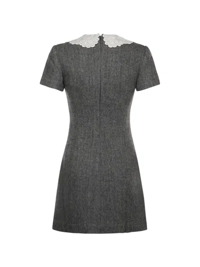Self-portrait Grey Herringbone Collared Mini Dress Dresses Grey In Gray