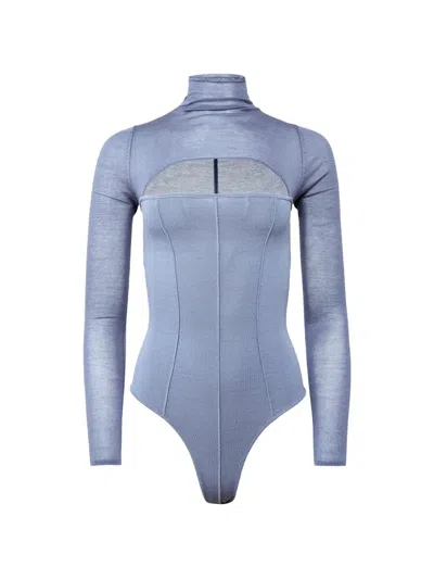 Fleur Du Mal Kate Thong Bodysuit Charcoal Blue