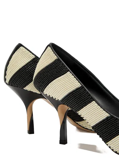 Jacquemus Les Escarpins Tourni 80 Striped Faux Raffia Pumps In Black