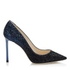 JIMMY CHOO ROMY 100 Black and Navy Coarse Glitter Dégradé Pointy Toe Pumps,ROMY100CGD S