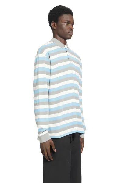 Erl Multicolor Long-sleeved Polo Shirt With Striped Motif In Cotton Man In Blue