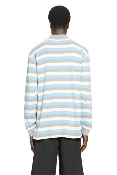 Erl Multicolor Long-sleeved Polo Shirt With Striped Motif In Cotton Man In Blue