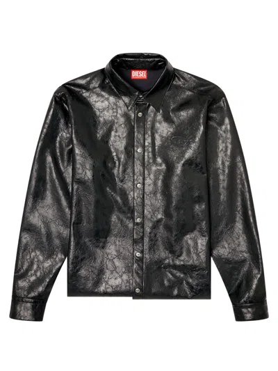 Diesel Vintage Leather Effect Textured Shirt In Black