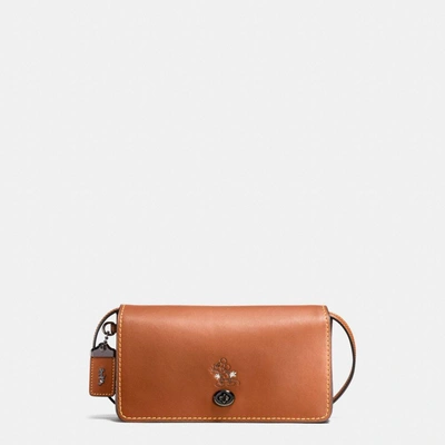 Coach Mickey Dinky Crossbody In Glovetanned Leather In : Dark Gunmetal/1941 Saddle