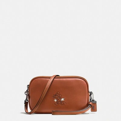 Coach Mickey Crossbody Clutch In Glovetanned Leather In : Dark Gunmetal/1941 Saddle