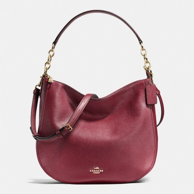 Coach Chelsea Hobo 32 In Pebble Leather In : Light Gold/burgundy