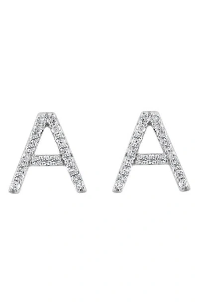 Effy Sterling Silver Diamond 'a' Initial Stud Earrings In Silver