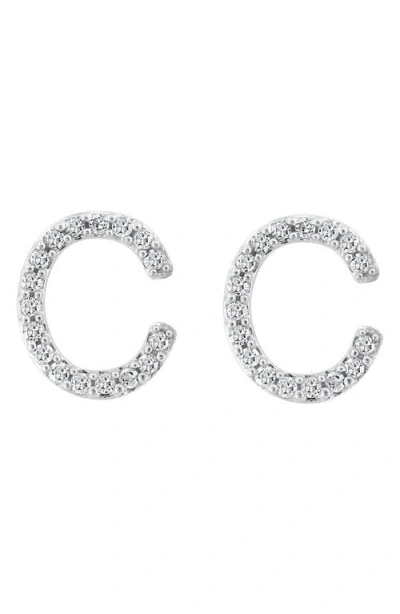 Effy Sterling Silver Diamond 'c' Initial Stud Earrings In Silver