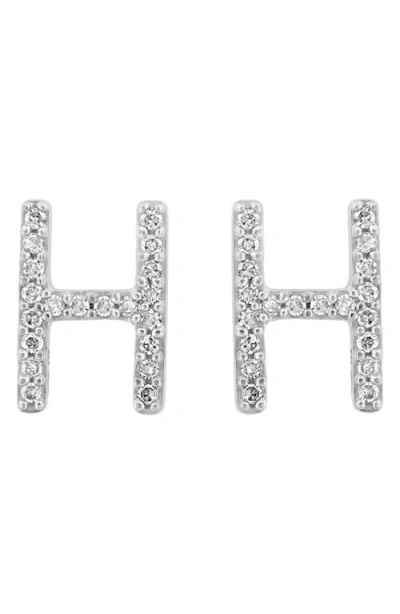 Effy Sterling Silver Diamond 'h' Initial Stud Earrings In Silver
