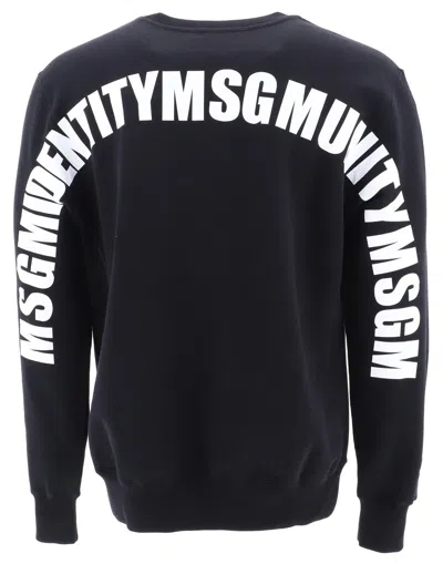 Msgm Slogan Printed Cotton Pullover In Black