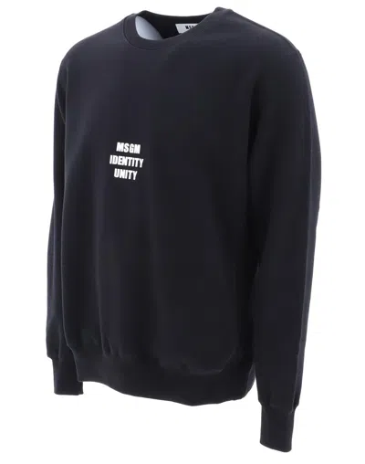 Msgm Slogan Printed Cotton Pullover In Black