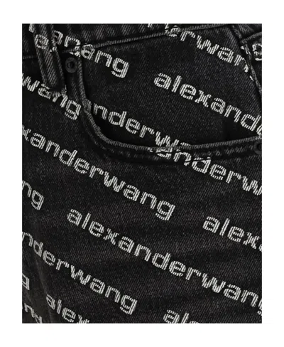 Alexander Wang Omens Grey Aged White Logo-print Bite Denim Shorts In Black