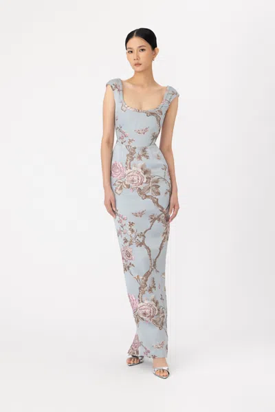 Sau Lee Brooke Brocade Gown In Blue
