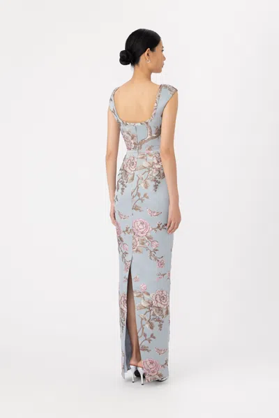 Sau Lee Brooke Brocade Gown In Blue