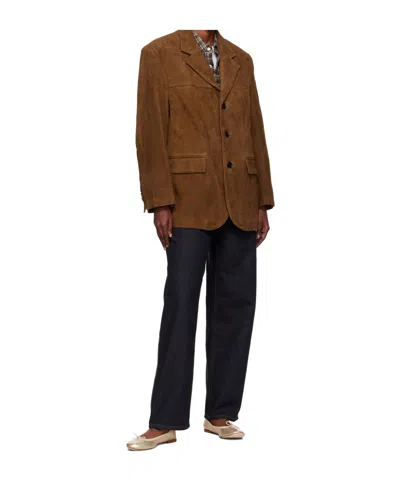 Dunst Single-breasted Suede Jacket In Brown