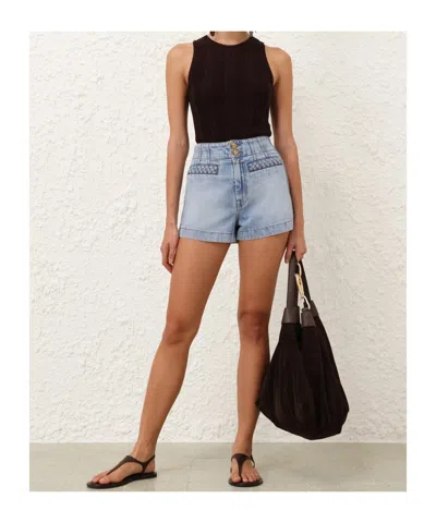 Zimmermann Wanderlust Lightblue Cotton Five-pocket Shorts In Blue