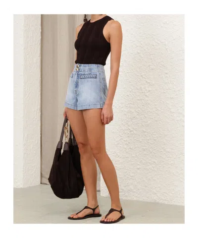 Zimmermann Wanderlust Lightblue Cotton Five-pocket Shorts In Blue
