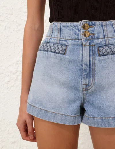 Zimmermann Wanderlust Lightblue Cotton Five-pocket Shorts In Blue
