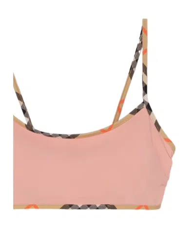 Burberry Women Bikini Top With Checked Edges In Pink