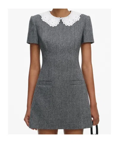 Self-portrait Grey Herringbone Collared Mini Dress Dresses Grey In Blue