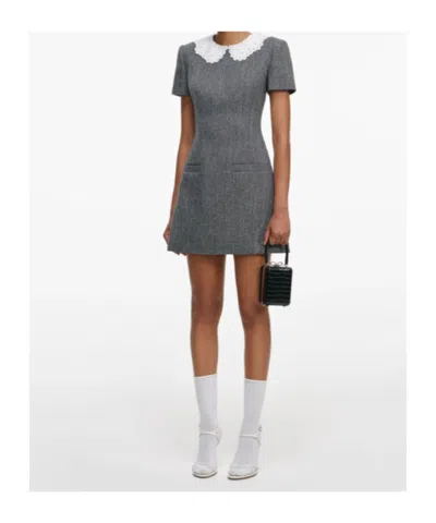 Self-portrait Grey Herringbone Collared Mini Dress Dresses Grey In Blue