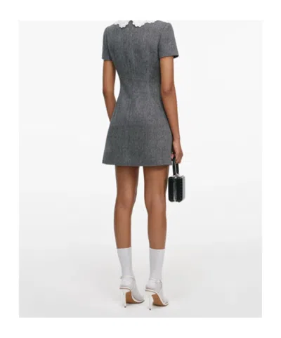 Self-portrait Grey Herringbone Collared Mini Dress Dresses Grey In Blue