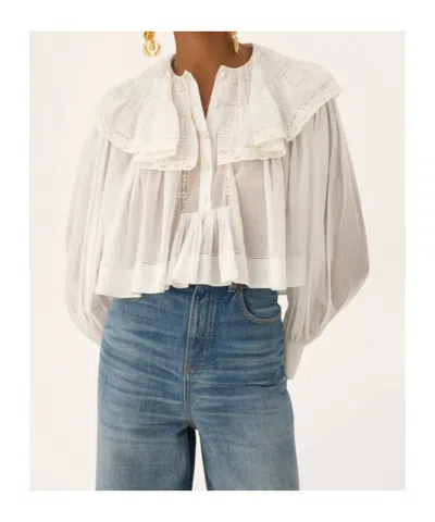 Chloé Milk Cotton Voile And Lace Ruffled Cropped Top In White