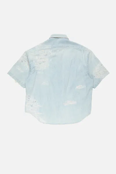 Acne Studios Distressed Embroidered Shirt In Blue
