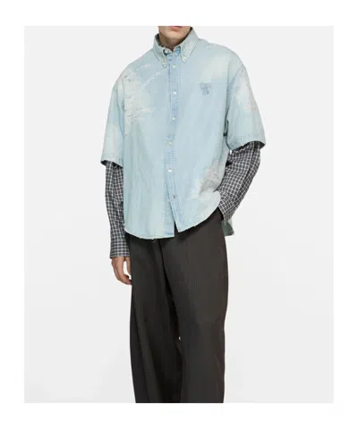 Acne Studios Distressed Embroidered Shirt In Blue